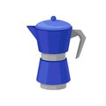 Flat vector icon of blue metal moka pot for brewing coffee. Coffee maker. Kitchen object Royalty Free Stock Photo