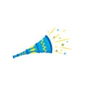 Flat vector icon of blue plastic toy horn. Festive trumpet. Brazilian vuvuzela. Carnival noise Royalty Free Stock Photo