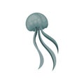 Flat vector icon of blue swimming jellyfish. Aquatic animal with long tentacles. Underwater creature. Sea and ocean life Royalty Free Stock Photo