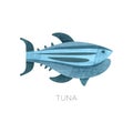 Flat vector icon of blue tuna fish with texture. Marine creature. Element for product packaging, advertising poster or