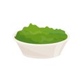 Flat vector icon of bowl with spirulina or chlorella powder. Healthy green mask made of seaweed