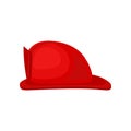 Flat vector icon of bright red fire helmet. Solid headgear. Personal protective equipment. Hard hat for firefighter Royalty Free Stock Photo