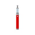 Flat vector icon of bright red vape or electronic cigarette. Vaporizer with glass tank. Modern device for vaping
