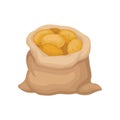 Flat vector icon of brown bag full of raw potato. Natural and healthy food. Organic product Royalty Free Stock Photo