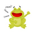 Flat vector icon of cheerful croaking frog. Funny green toad. Cartoon character of amphibian animal
