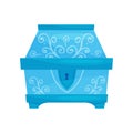 Flat vector icon of closed bright blue chest with ornaments. Small casket for jewelry. Storage box