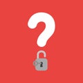 Vector icon concept of question mark with opened padlock with key on red background Royalty Free Stock Photo