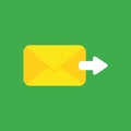 Vector icon concept of sent mail envelope with arrow moving right on green background