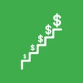 Vector icon concept of stairs with dollars growing on green back Royalty Free Stock Photo