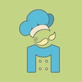 Flat vector icon cute chef with mustaches stylized