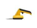 Flat vector icon of electric sander, side view. Yellow-black polishing machine. Power tool for woodwork