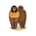 Flat vector icon of empty Egyptian sarcophagus. Ancient artifact. Museum exhibit. Element for mobile game or advertising