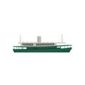Flat vector icon of famous Hong Kong ferry. Large green ship for passengers. Big marine vessel