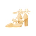 Flat vector icon of fashionable women sandals on high heels, side view. Female shoes with ribbons. Trendy footwear Royalty Free Stock Photo