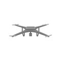 Flat vector icon of flying quadcopter. Dark gray drone with four rotor blades and action camera