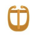 Flat vector icon of gold-plated metal buckle with hinged pin. Garment accessory. Element of clothing