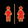 Flat vector: icon of a man and a woman on a black background. Isolated toilet sign - WC. Royalty Free Stock Photo