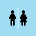 Flat vector: icon of a man and a woman on a blue background. Isolated toilet sign. Black figures. Royalty Free Stock Photo