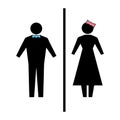 Flat vector: icon of a man and a woman on a white background. Isolated toilet sign. Black figures. A simple geometric contour. Royalty Free Stock Photo