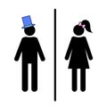 Flat vector: icon of a man and a woman on a white background. Isolated toilet sign. Black figures. A simple geometric contour. Royalty Free Stock Photo