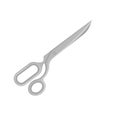 Flat vector icon of metal scissors. Dressmaker shears with long blades. Tool for sewing. Cutting instrument