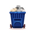 Flat vector icon of plastic container for dry waste. Old newspapers and crumpled paper. Garbage separation and disposal Royalty Free Stock Photo