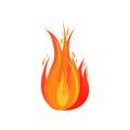 Flat vector icon of red-orange fire. Bright fiery flame. Burning campfire. Symbol of hot temperature and danger Royalty Free Stock Photo