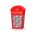 Flat Vector Icon Of Red Telephone Booth. Famous Symbol Of England. Travel To London. Public Call Box