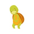 Flat vector icon of sad turtle. Green marine animal with brown shell. Cartoon reptile with upset muzzle