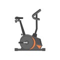 Flat vector icon of stationary bicycle. Exercise equipment. Health and physical activity. Design for advertising poster Royalty Free Stock Photo