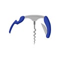 Flat vector icon of steel folding bottle opener with knife. Corkscrew with spiral metal rod. Tool for opening bottles