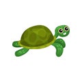 Flat Vector Icon Of Swimming Green Turtle. Sea Animal With Shell. Adorable Marine Reptile. Underwater Life Theme