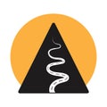 Flat vector icon a tall mountain and hiking trail with sun for apps and website