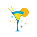 Flat vector icon of tasty Brazilian cocktail. Glass of delicious drink with slice of orange and drinking straws Royalty Free Stock Photo