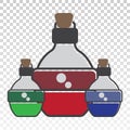 Flat vector icon the three magic mana potion bottle for apps or websites