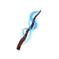 Flat vector icon of wooden magic wand with bright blue dust. Brown stick with magical power. Witchcraft theme Royalty Free Stock Photo