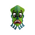Flat vector icon of Zulu mask. Ancient symbol of African tribes. Green man s face with traditional ornament. Design for Royalty Free Stock Photo