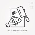 Flat vector icons with butchering of fish