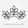 Flat vector icons with field with plants