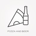 Flat vector icons with pizza and beer Royalty Free Stock Photo