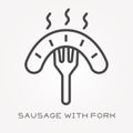 Flat vector icons with sausage with fork