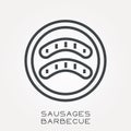 Flat vector icons with sausages barbecue