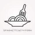 Flat vector icons with spaghetti with fork