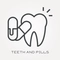 Flat vector icons with teeth and pills