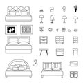 Flat vector illustration. Bedroom furniture set Royalty Free Stock Photo