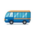 Simple flat vector illustration of a blue and orange passenger bus on white background Royalty Free Stock Photo