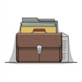 Flat vector illustration of a brown briefcase with documents and file folders, office theme. Royalty Free Stock Photo