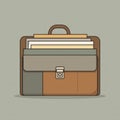 Flat vector illustration of a brown briefcase with documents and folders, office organization. Royalty Free Stock Photo
