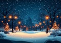 Snowy Night Delight: A Winter Scene Royalty Free Stock Photo