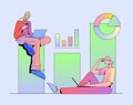 Flat Vector Illustration of Characters Analyzing Data and Charts